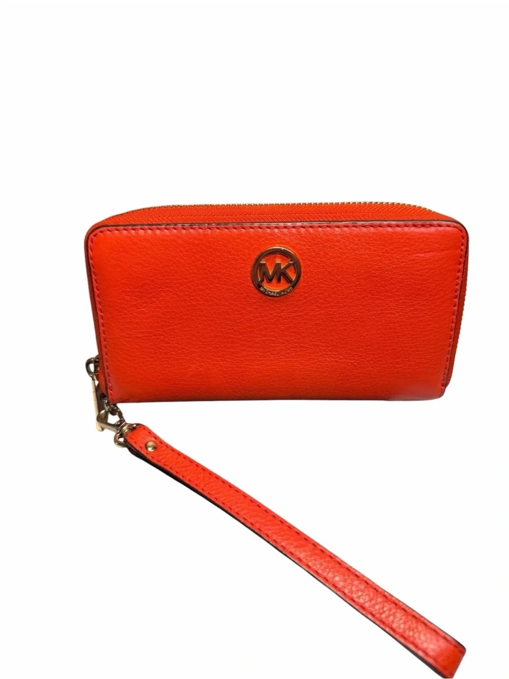 Michael Kors Coral Red Zip Wristlet with Gold Logo